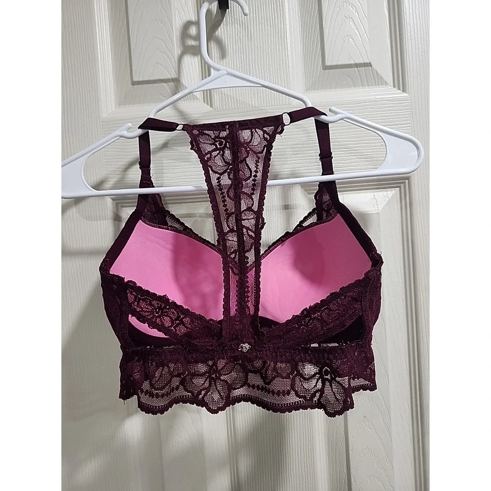Victoria's‎ Secret PINK Push-up Pigeonnant Lace Underwire Bra Sz  S (D-DD) Wine